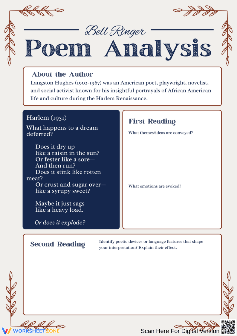 Poem Analysis Bell Ringer: Harlem by Langston Hughes - Page 1