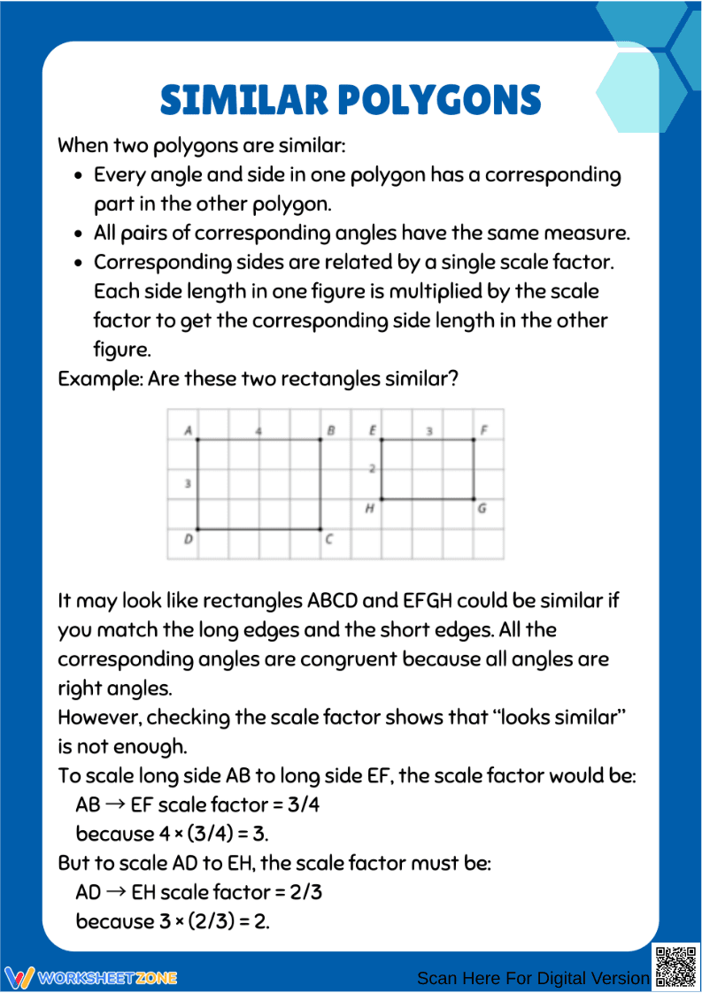Understanding Similar Polygons: Scale Factor & Corresponding Parts - Page 1