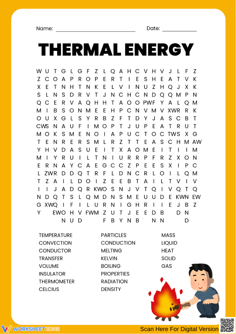 Thermal Energy Word Search Worksheet - Page 1