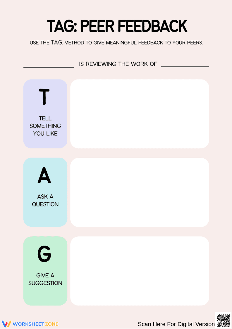 TAG Peer Feedback Worksheet for Student Review - Page 1