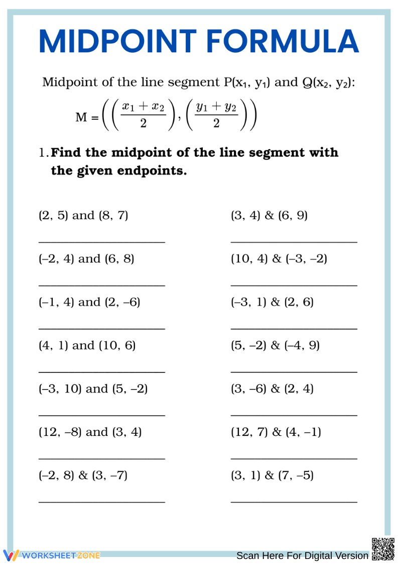 Midpoint Formula Worksheet: Practice Finding Midpoints - Page 1