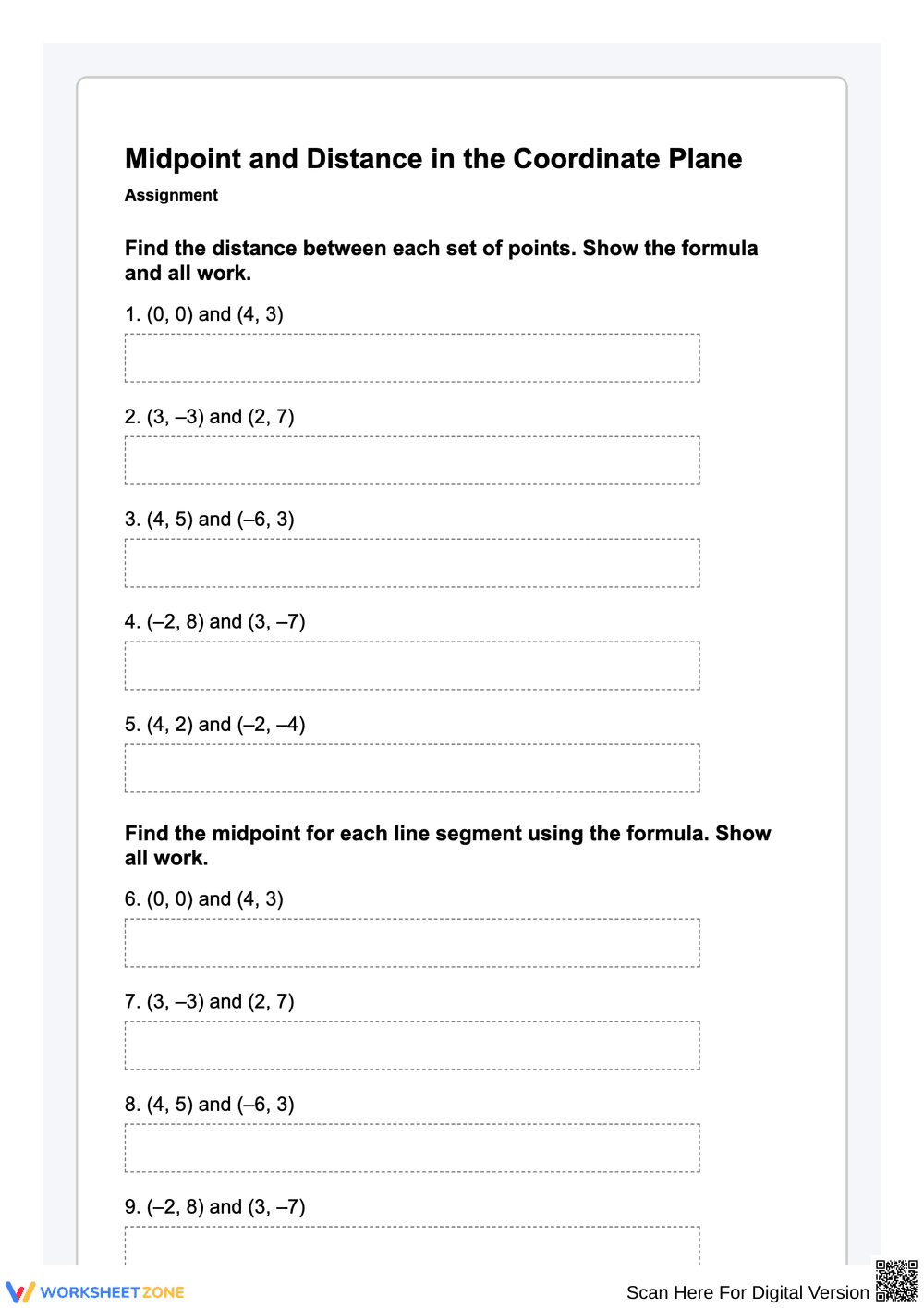 Midpoint and Distance in the Coordinate Plane – Assignment - Page 1