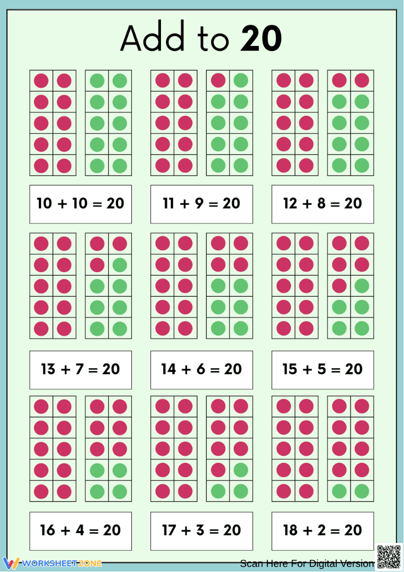 Add to 20 Tens-Frame Worksheet - Page 1