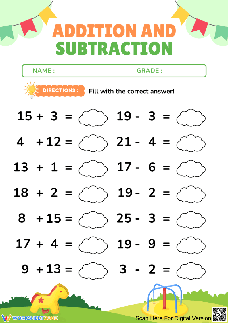 Addition and Subtraction Practice Worksheet - Page 1