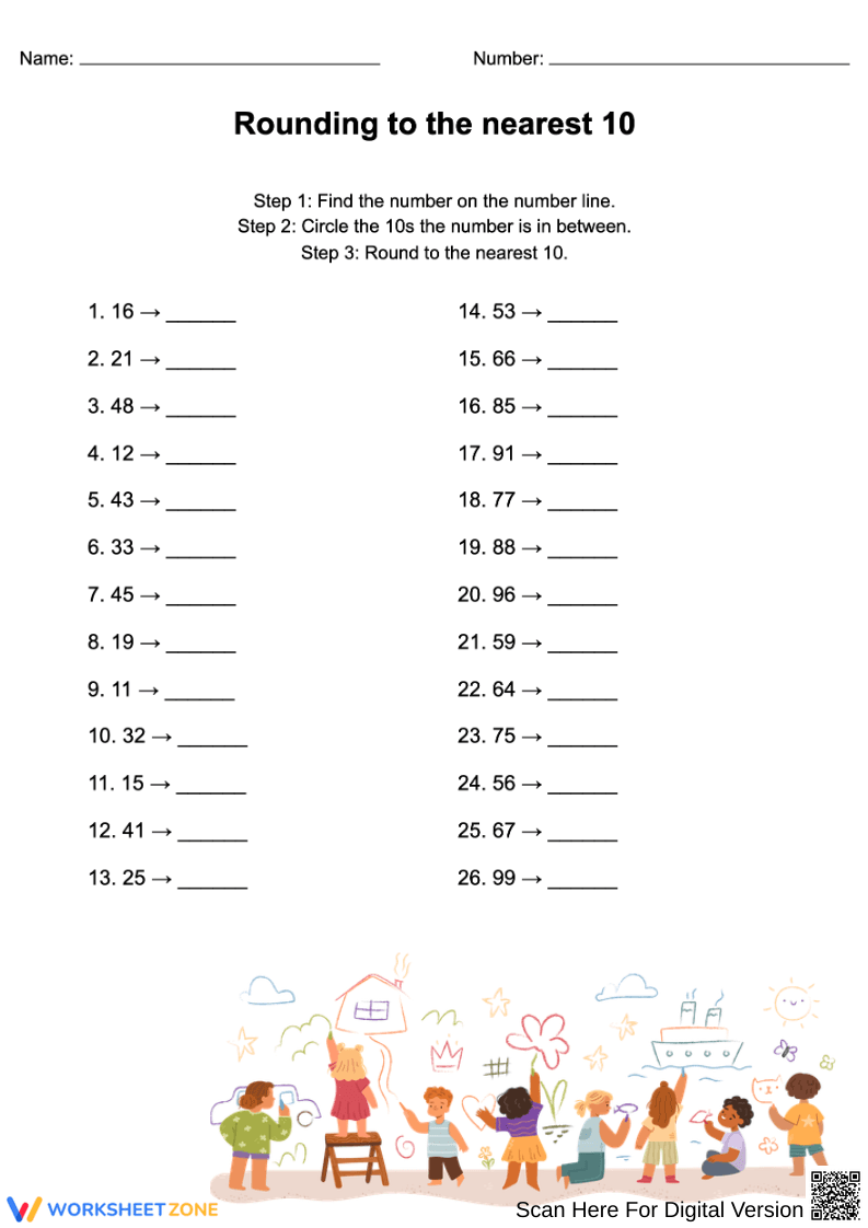 Rounding to the Nearest 10 Worksheet - Page 1