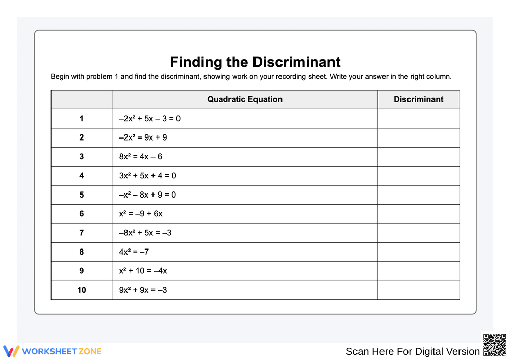 Finding the Discriminant - Page 1