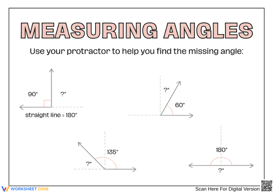 Measuring Angles: Find the Missing Angle Worksheet - Page 1