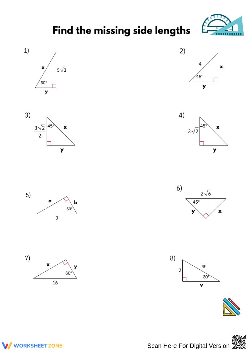 Find the Missing Side Lengths in Special Right Triangles - Page 1