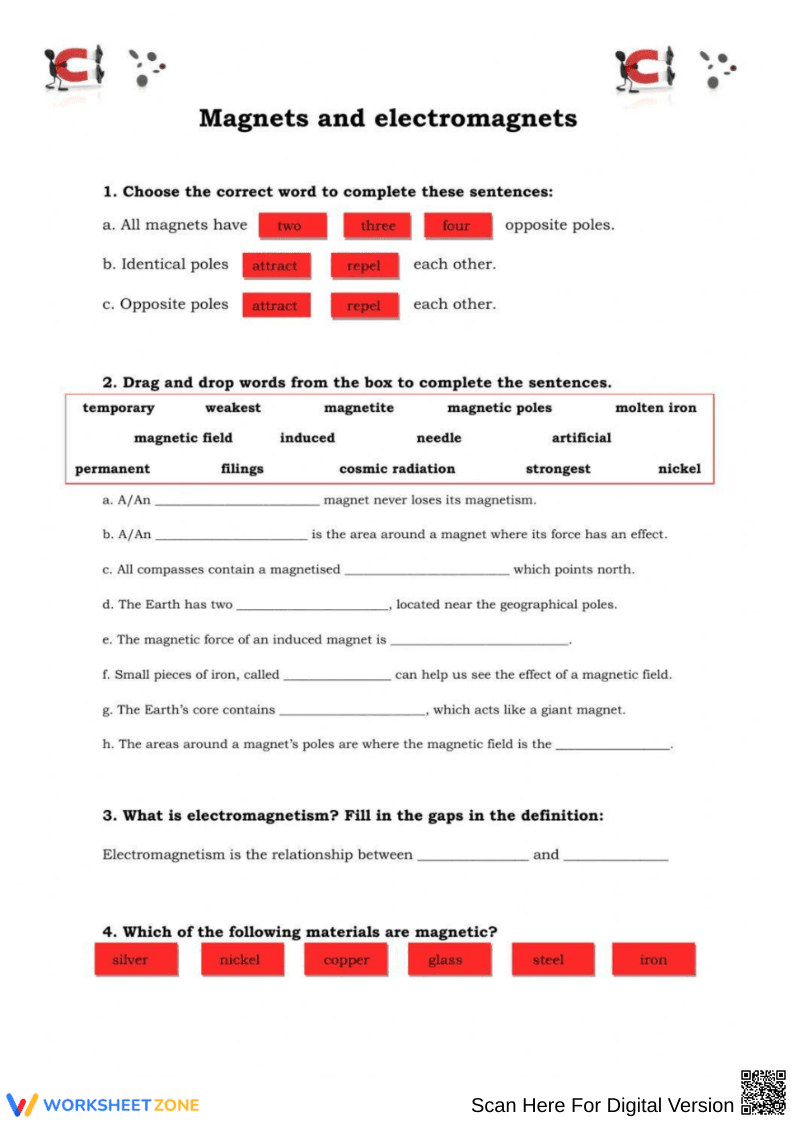 Magnets and Electromagnets Worksheet - Page 1