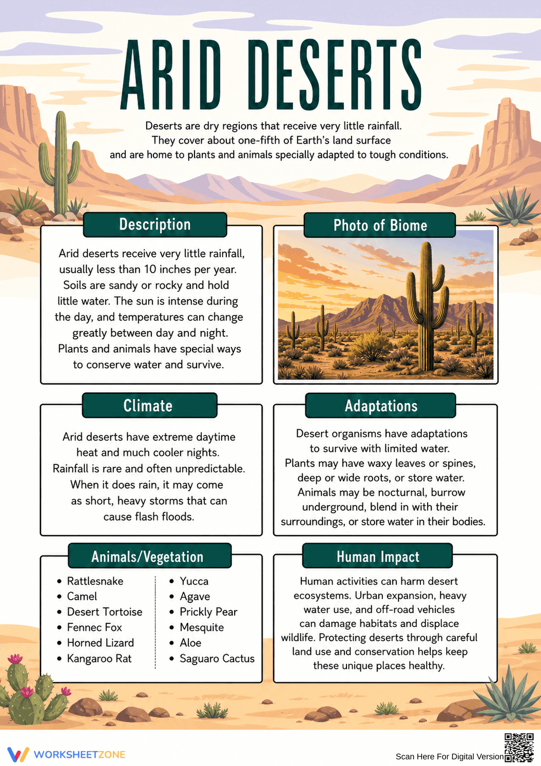 Grade 6 Arid Deserts Biome — Printable No-Prep Worksheet - Page 1