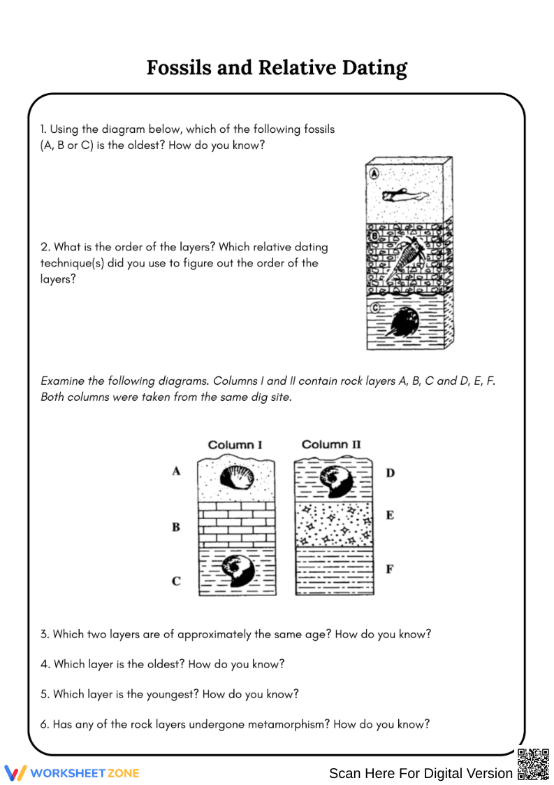 Fossils and Relative Dating Worksheet - Page 1