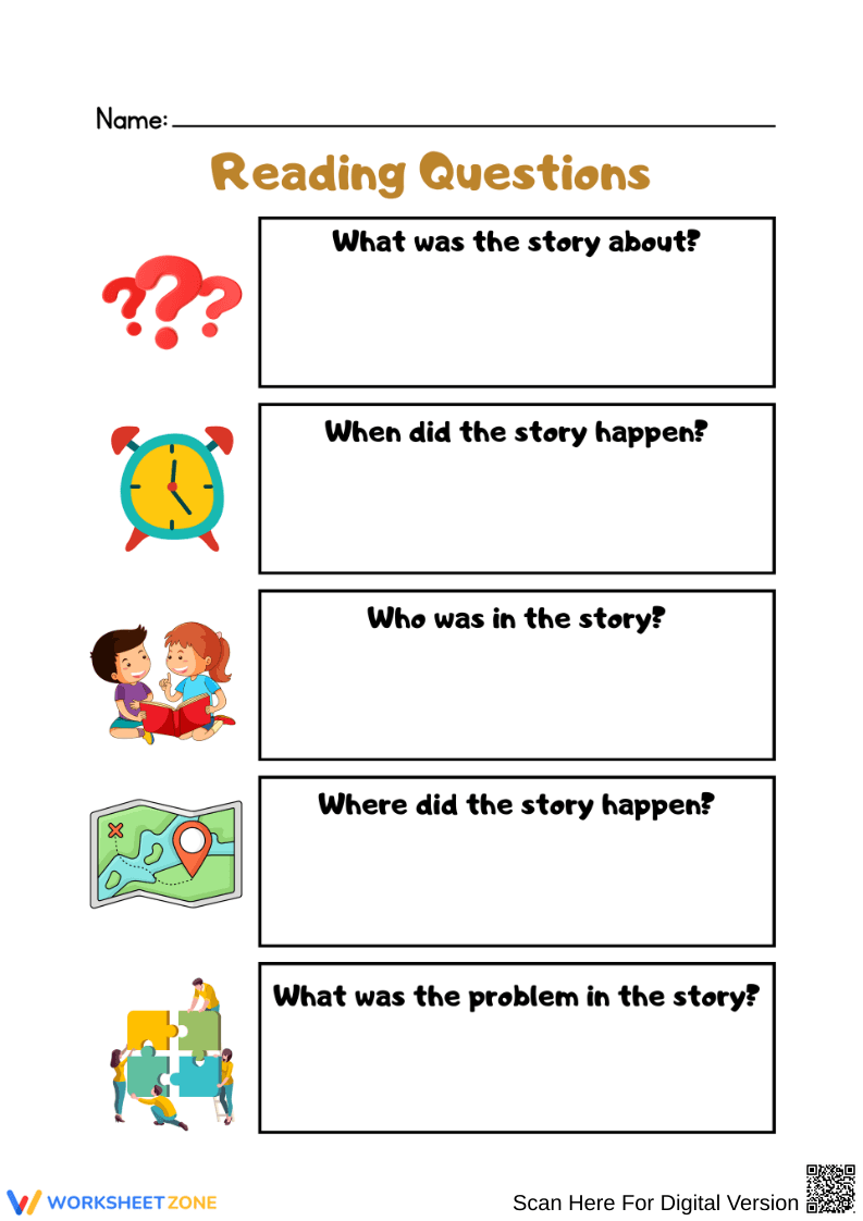 Reading Questions Worksheet for Story Comprehension - Page 1