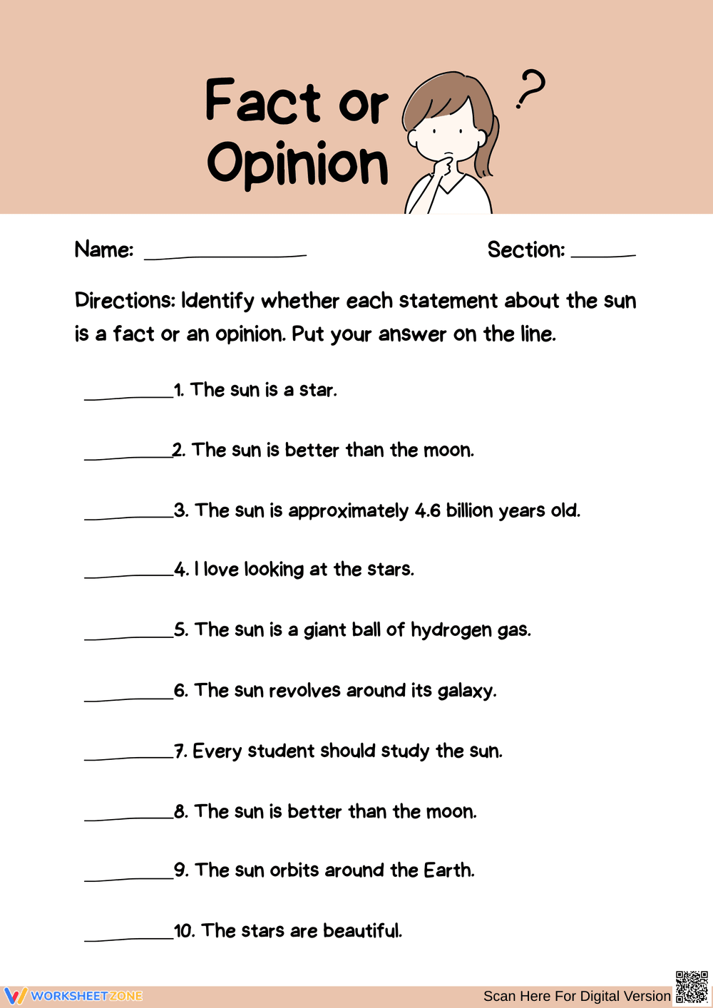 Fact or Opinion: Understanding Statements About the Sun - Page 1