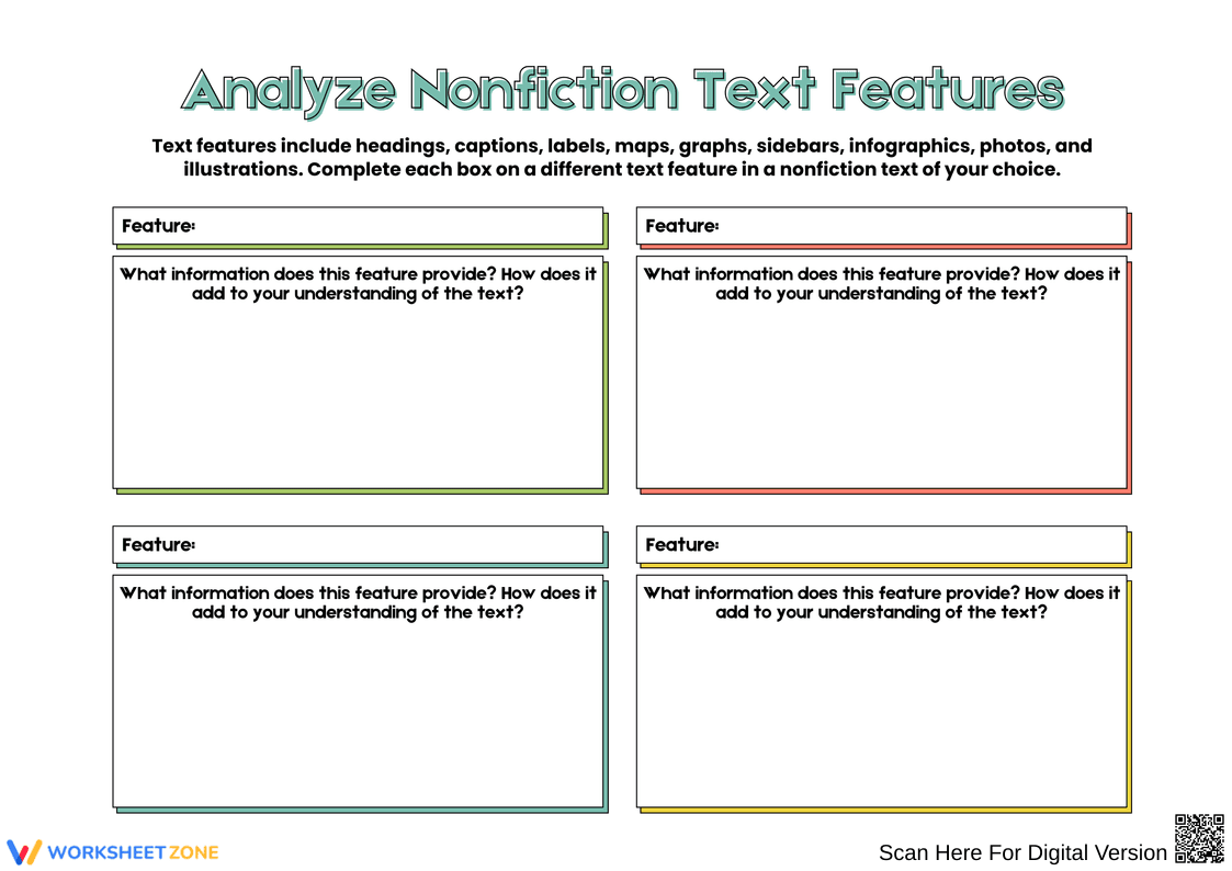 Analyze Nonfiction Text Features Worksheet - Page 1