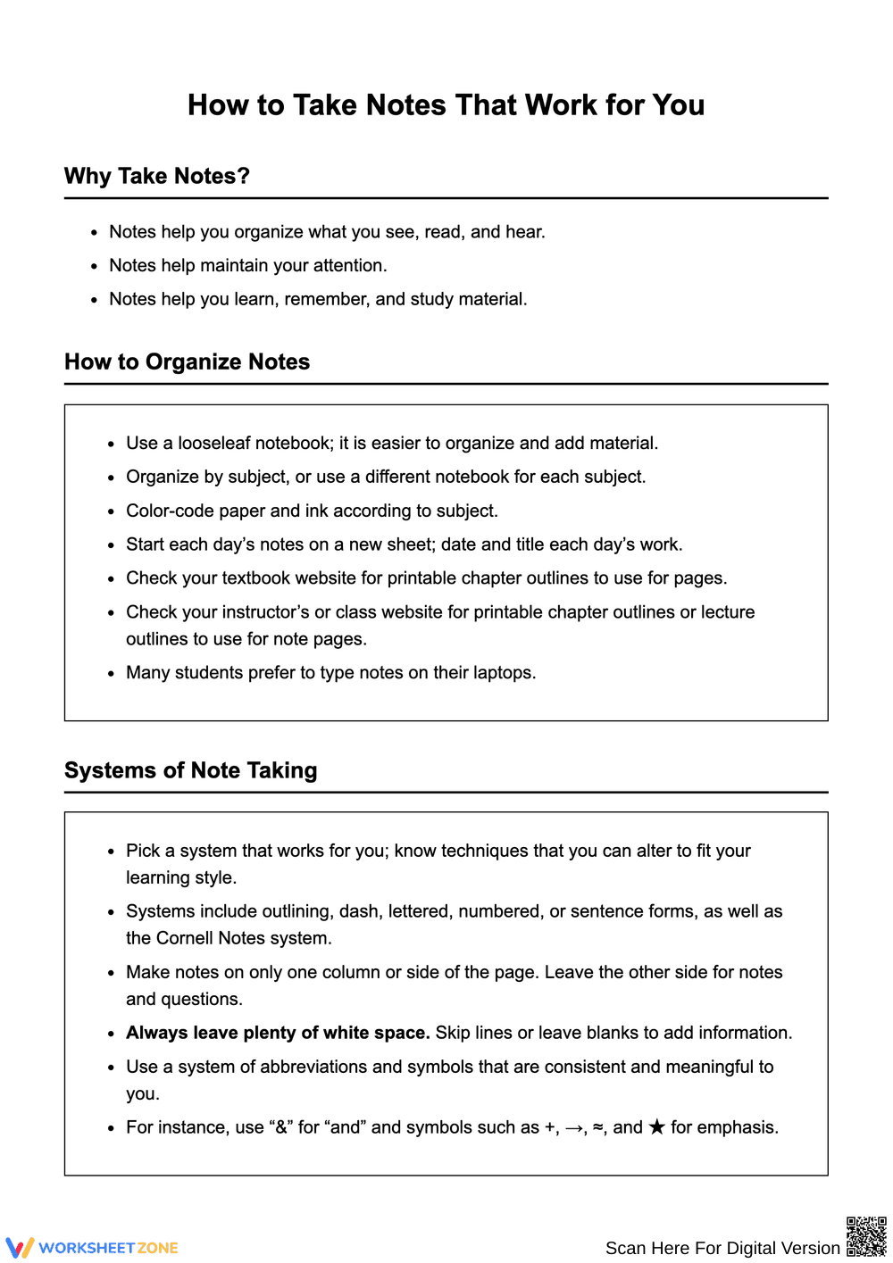 Effective Note Taking Strategies for Students - Page 1