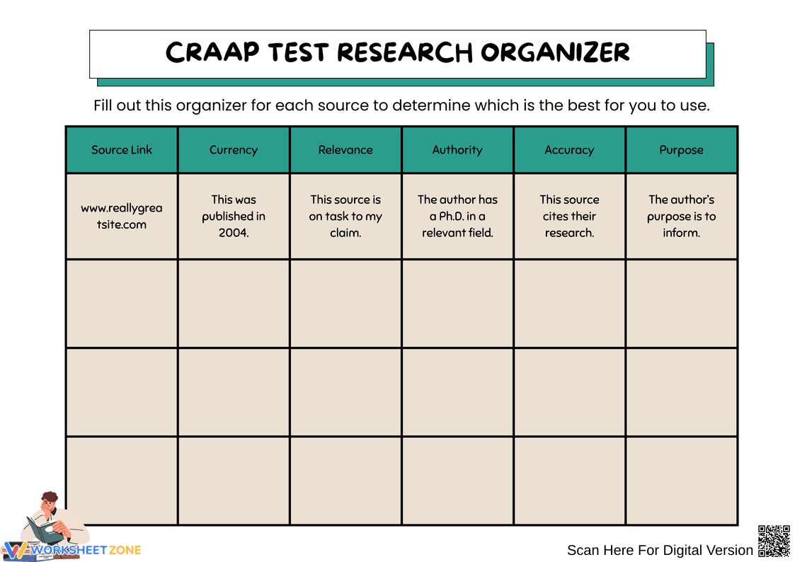 CRAAP Test Research Organizer Worksheet - Page 1