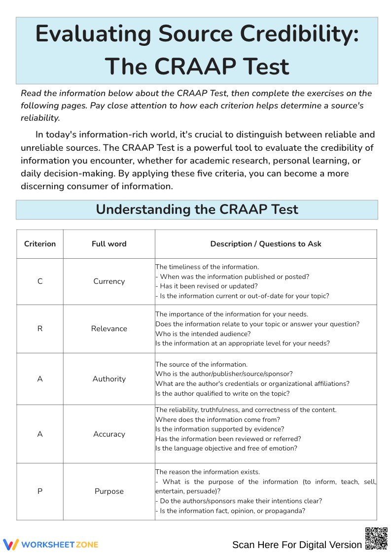 Evaluating Source Credibility: The CRAAP Test Guide - Page 1