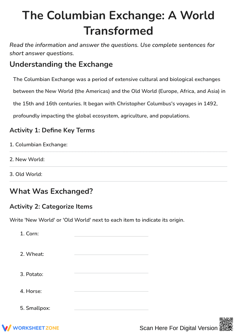 The Columbian Exchange: Key Terms and What Was Exchanged - Page 1