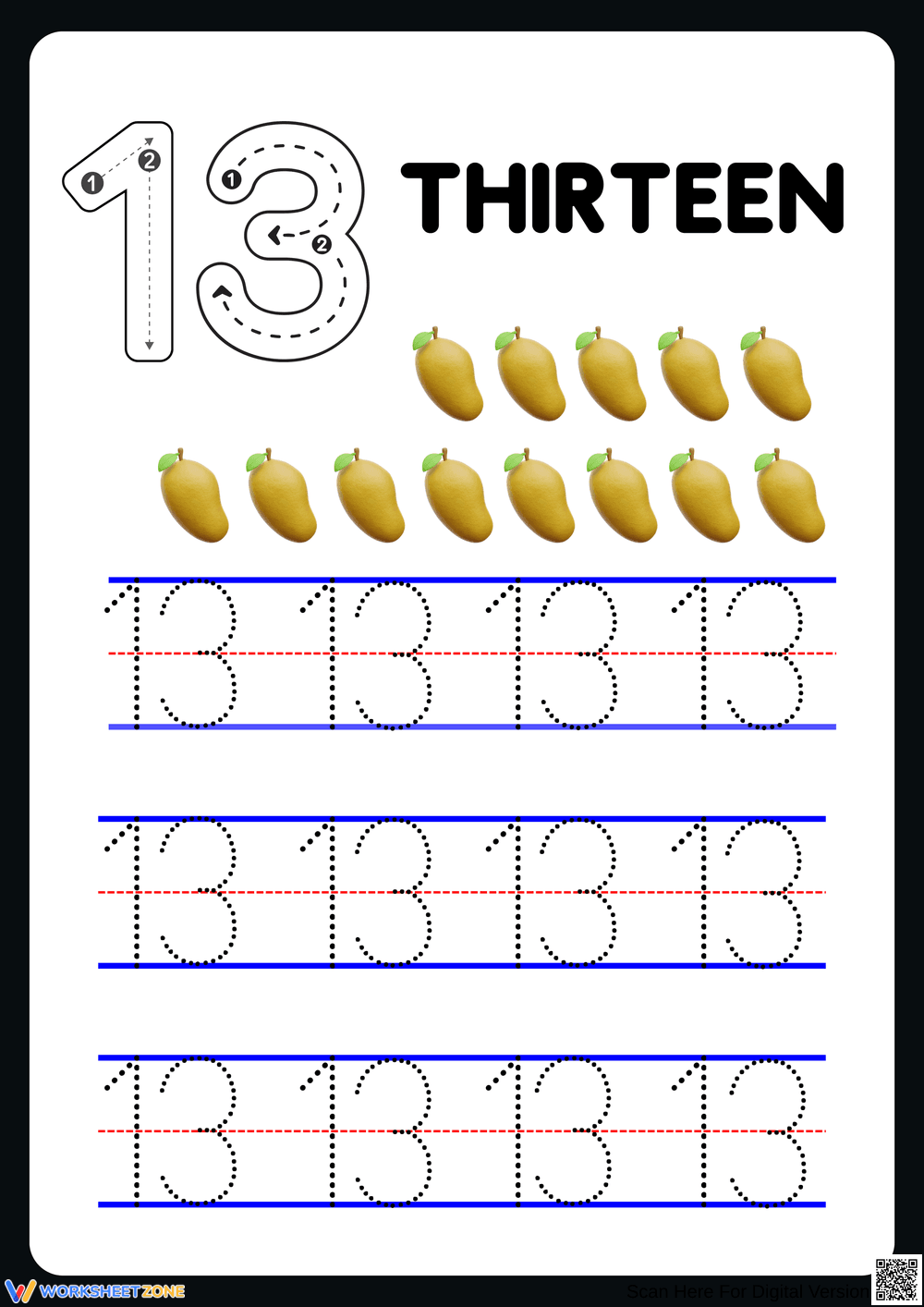 Learning the Number Thirteen with Fun Tracing - Page 1