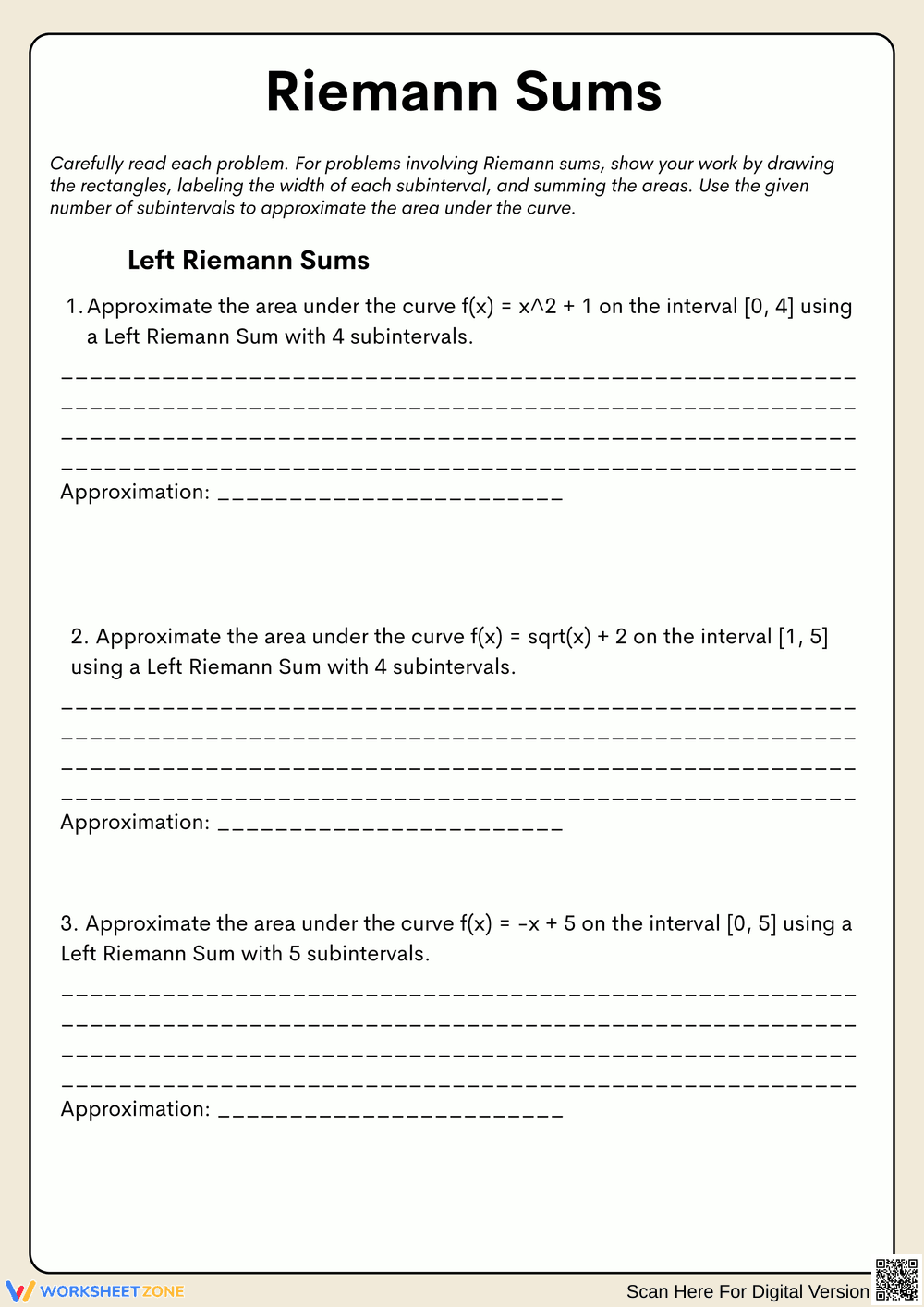 Riemann Sums Exploration Worksheet - Page 1