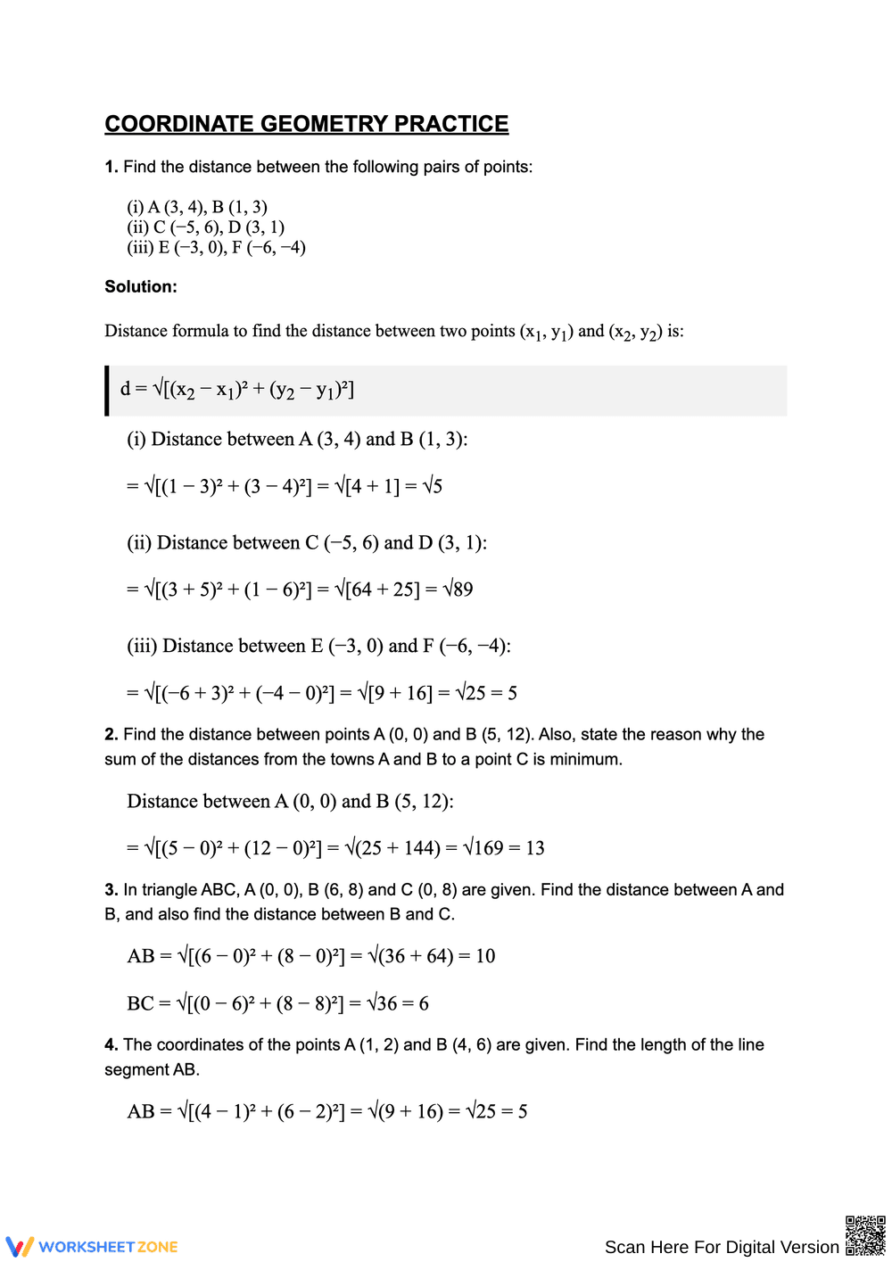 Coordinate Geometry Distance Calculations - Page 1