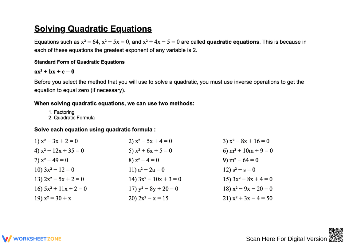 Mastering Quadratic Equations with Fun Exercises - Page 1