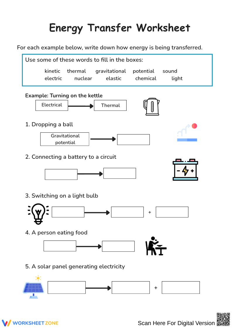 Energy Transfer Worksheet: Real-Life Examples - Page 1