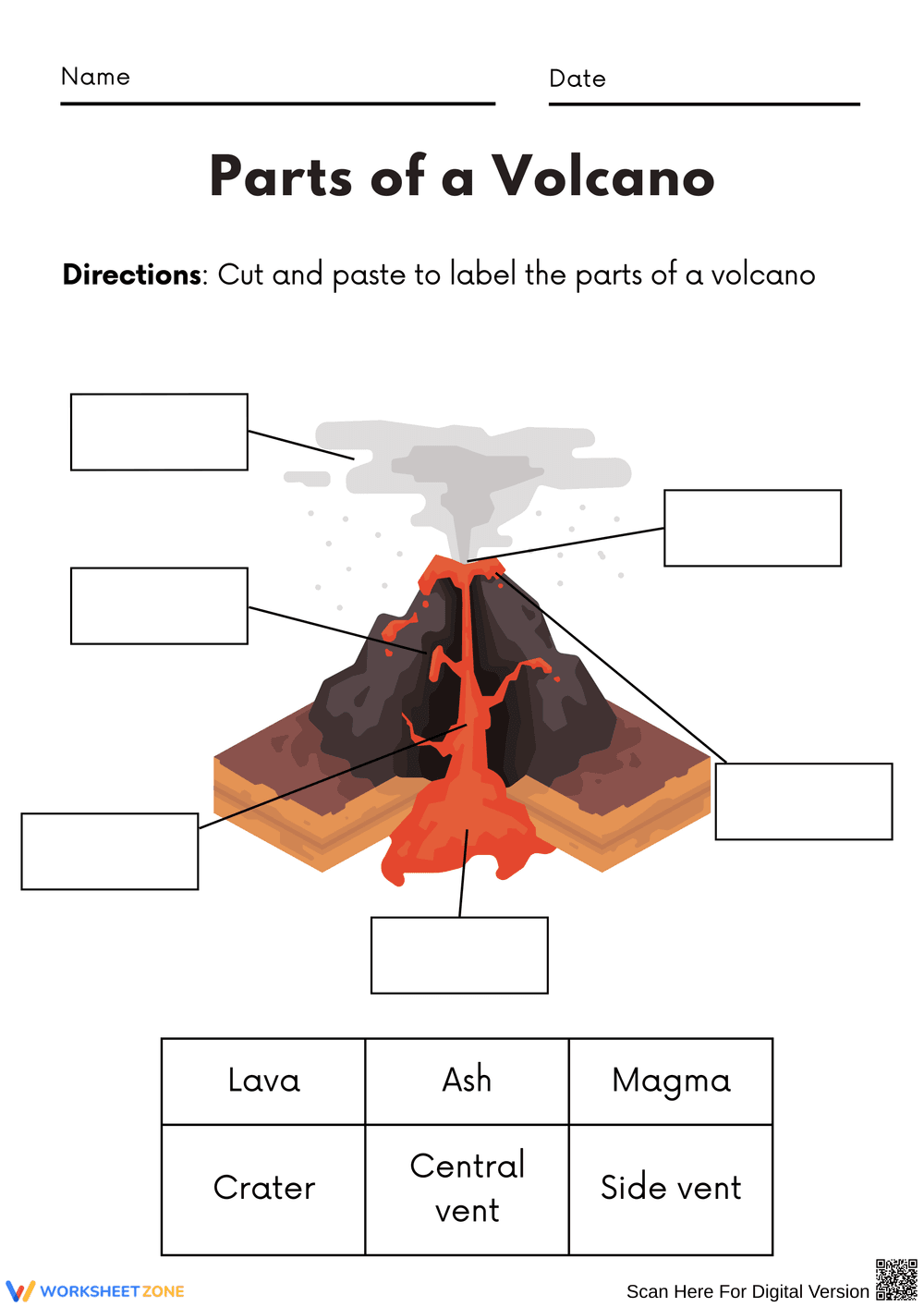 Label the Parts of a Volcano - Page 1