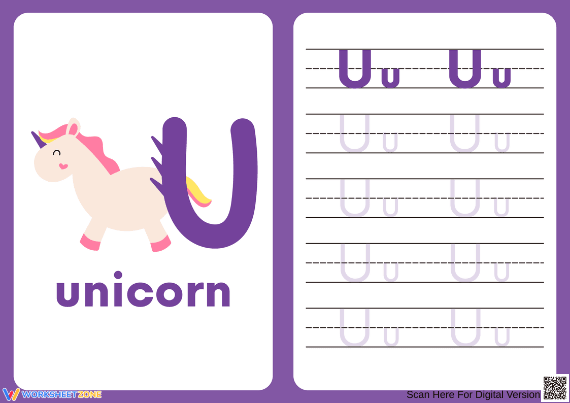 Letter U Tracing with Unicorns - Page 1