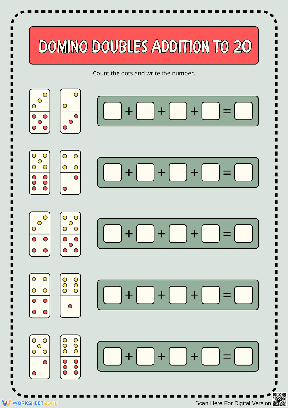 Domino Doubles Addition to 20 - Page 1