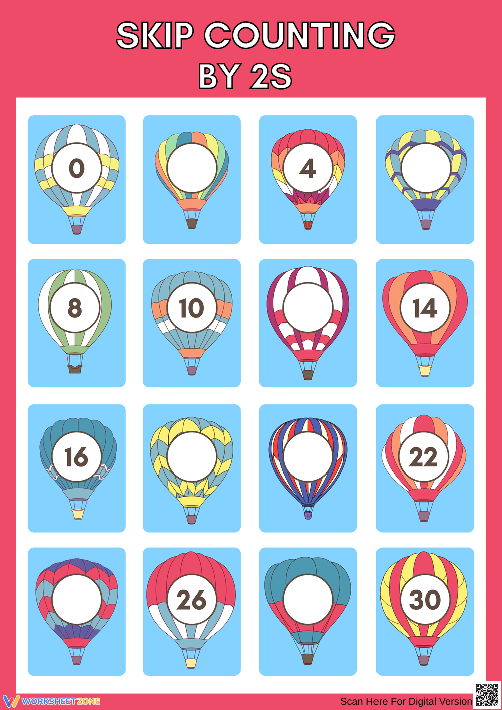 Skip Counting by 2s with Colorful Hot Air Balloons - Page 1
