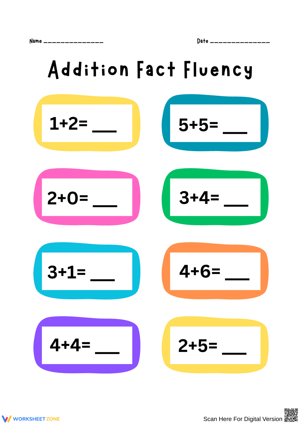 Addition and Subtraction Fact Fluency Worksheets - Page 1