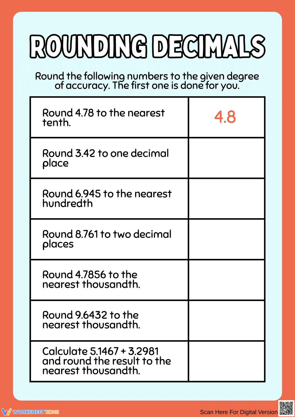 Rounding Decimals Practice Worksheets - Page 1
