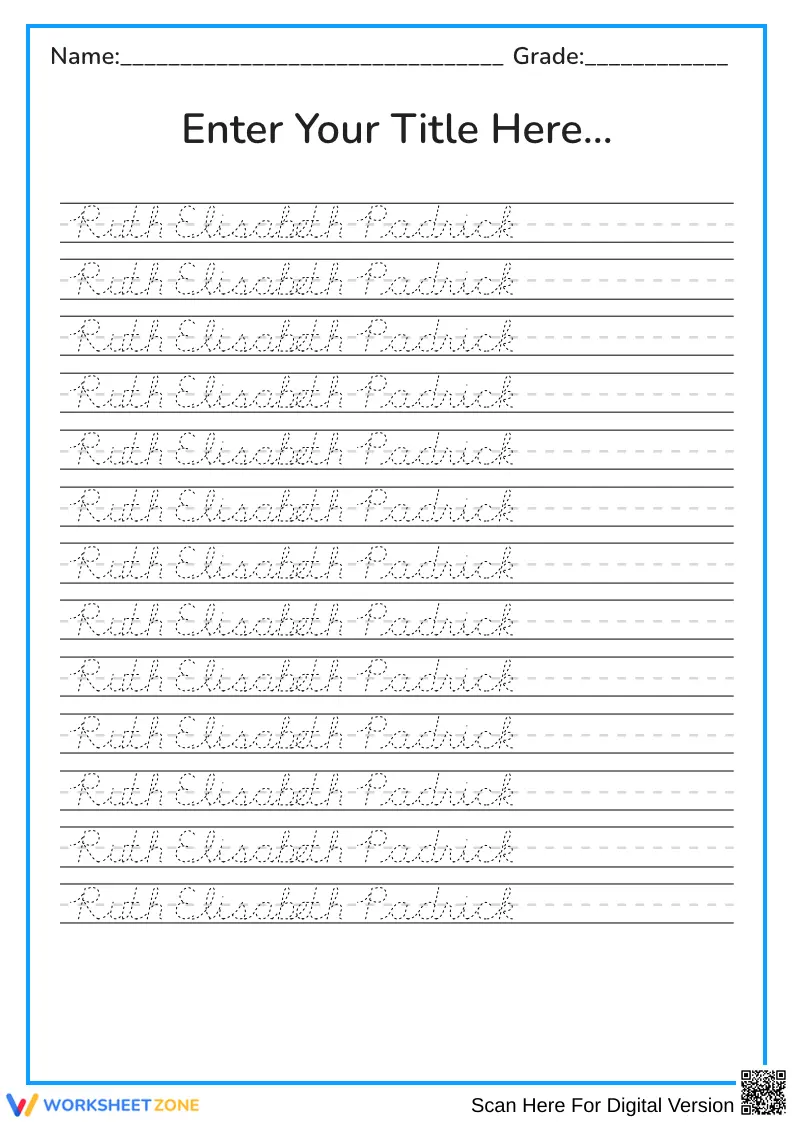 Grade 3 Cursive Handwriting — Printable No-Prep Worksheet - Page 1