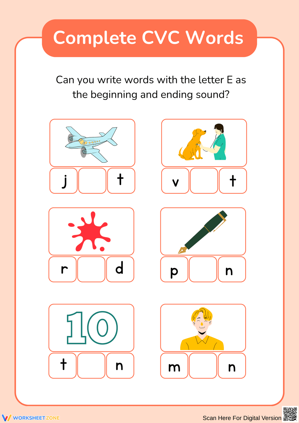 Complete Blending CVC Words Worksheet - Page 1