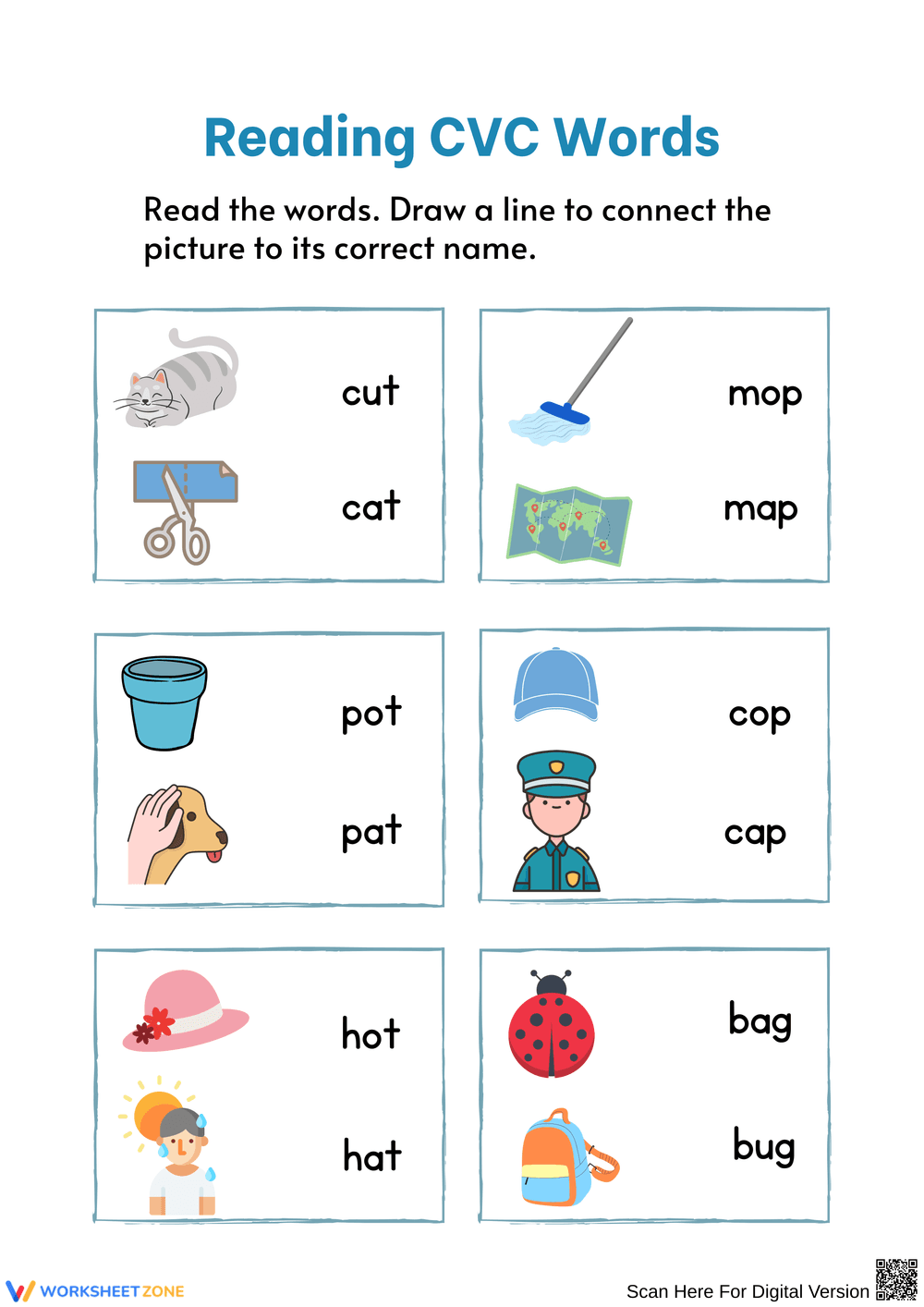 Connecting CVC Words with Pictures Activity - Page 1