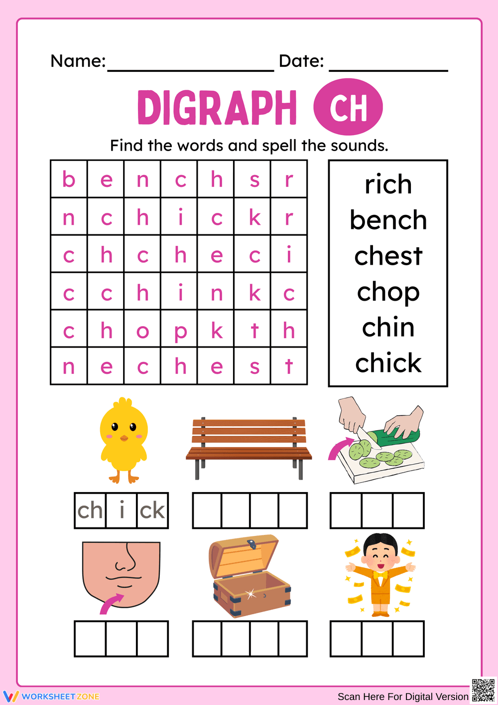 Exploring Digraph CH: Fun Word Search Activity - Page 1