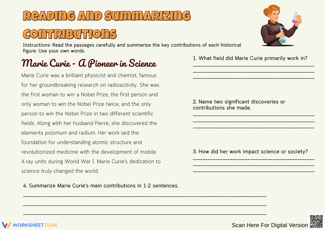 Reading and Summarizing Contributions of Marie Curie - Page 1