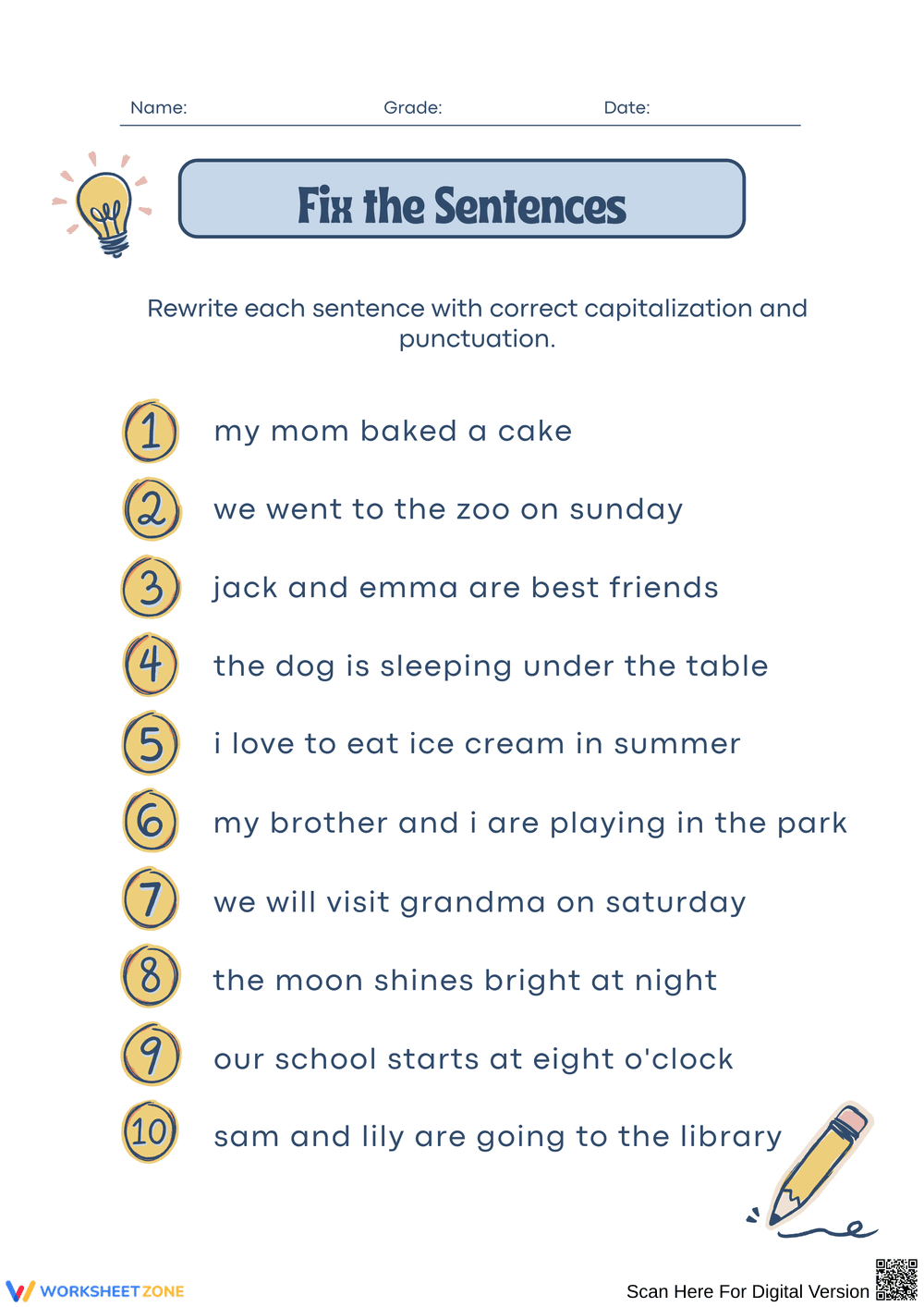 Fix the Sentences: Correct Capitalization and Punctuation - Page 1