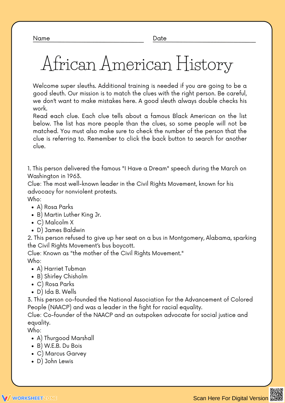 Exploring African American History Through Clue Matching - Page 1