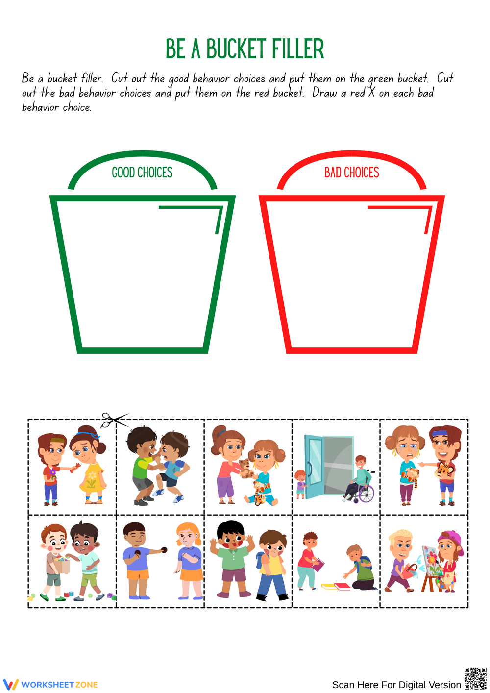 Be a Bucket Filler: Good vs. Bad Behavior Choices - Page 1