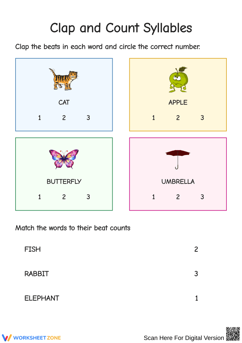 Clap and Count Syllables Activity - Page 1