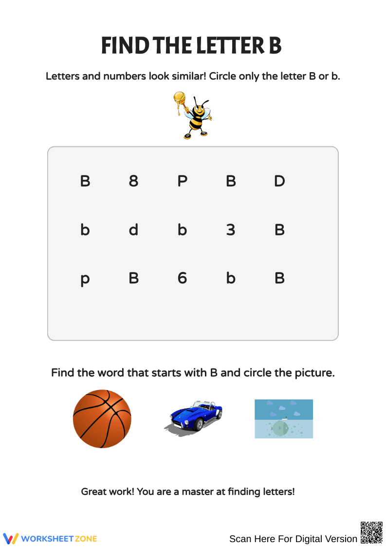 Find the Letter B Worksheet - Page 1