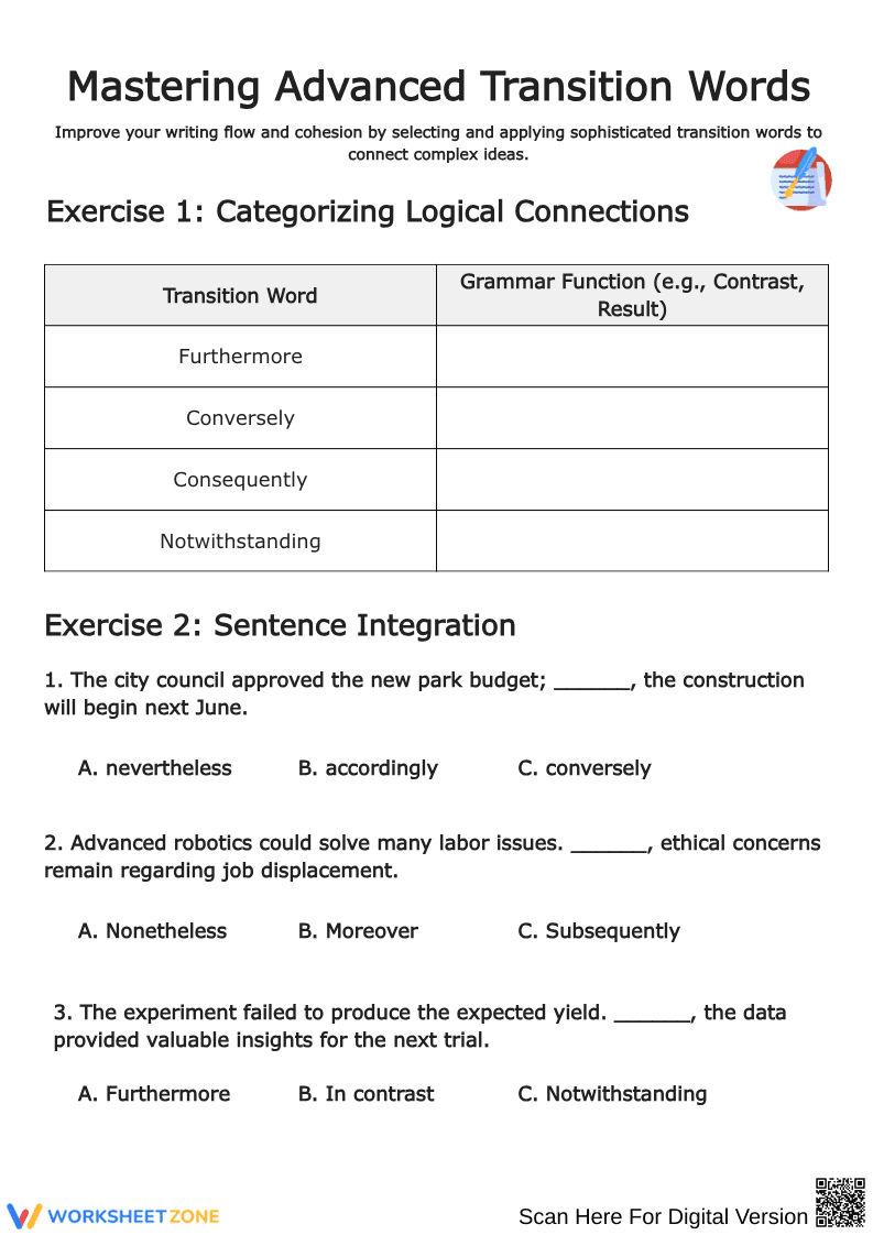 Mastering Advanced Transition Words in Writing - Page 1
