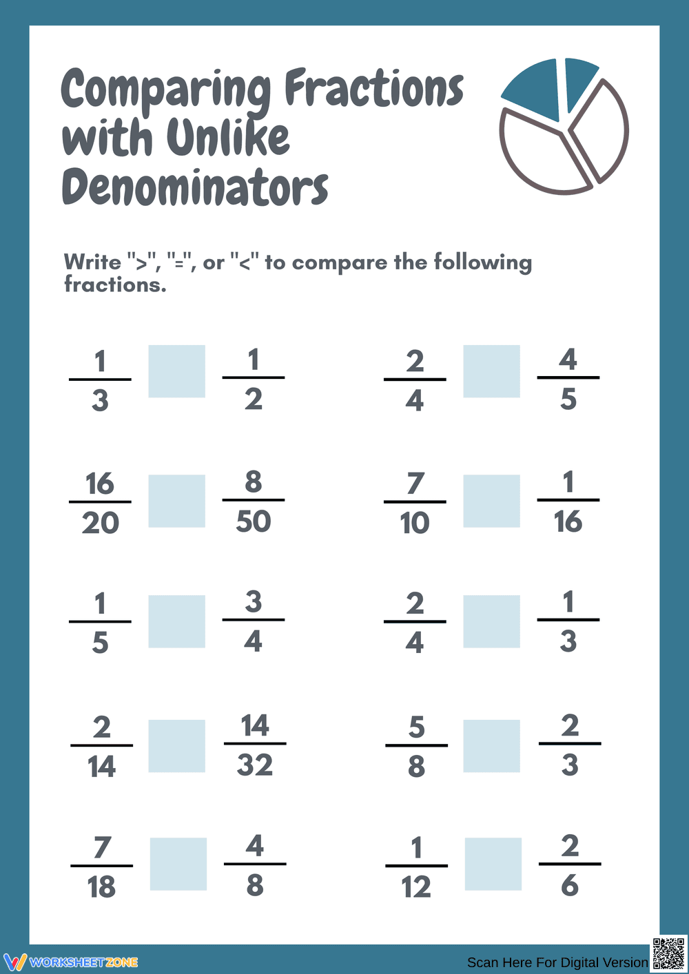 Comparing Fractions with Unlike Denominators - Page 1