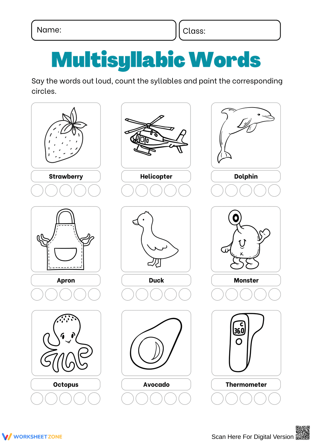 Multisyllabic Words Activity Worksheet - Page 1