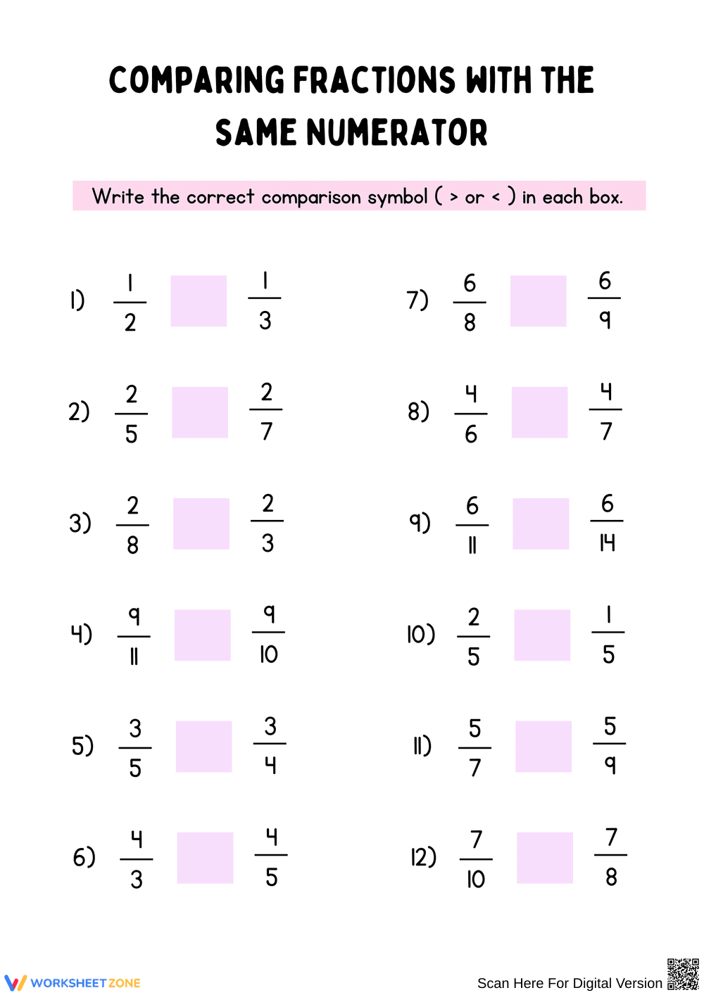 Comparing Fractions with the Same Numerator - Page 1