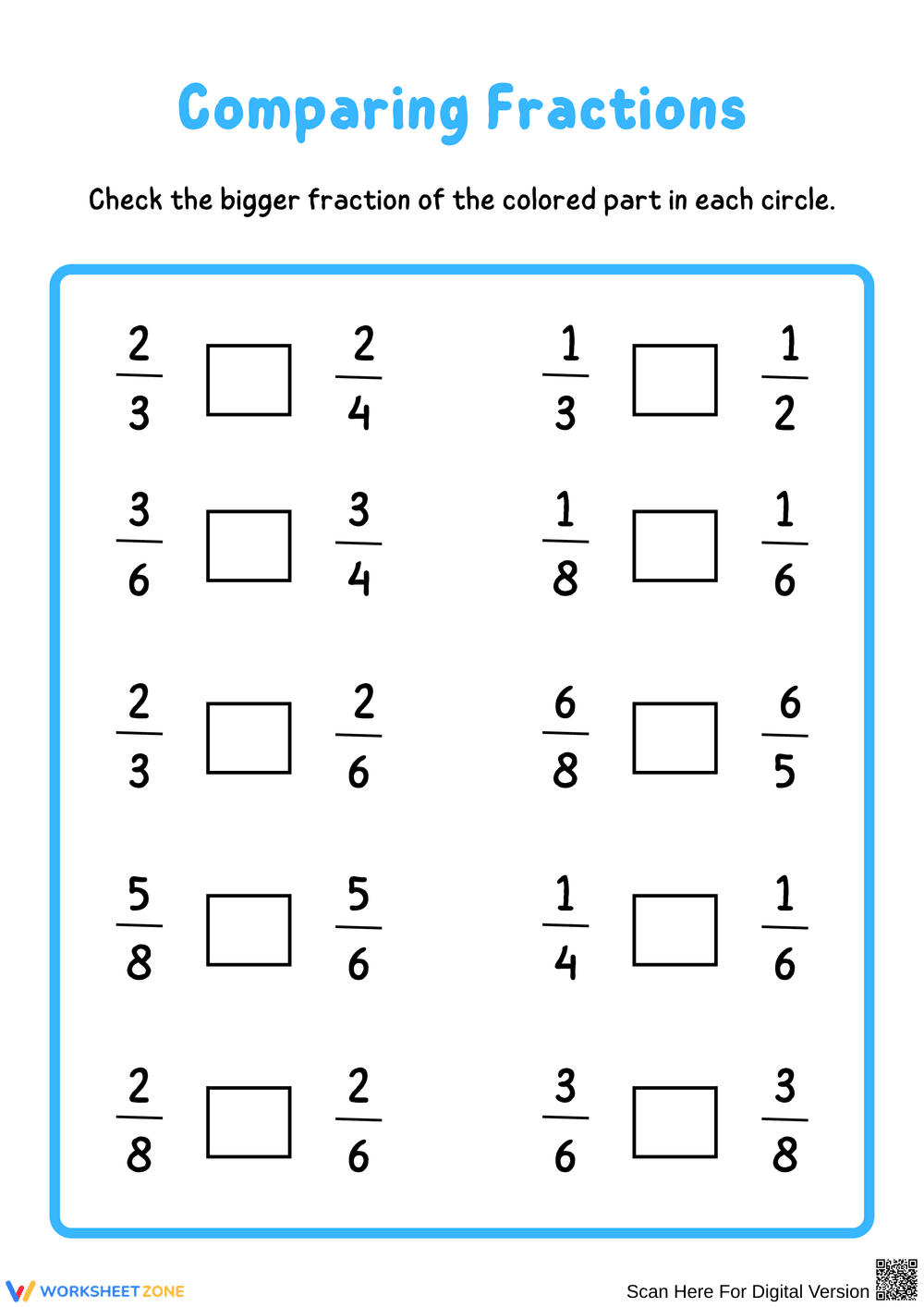 Comparing Fractions Worksheet - Page 1