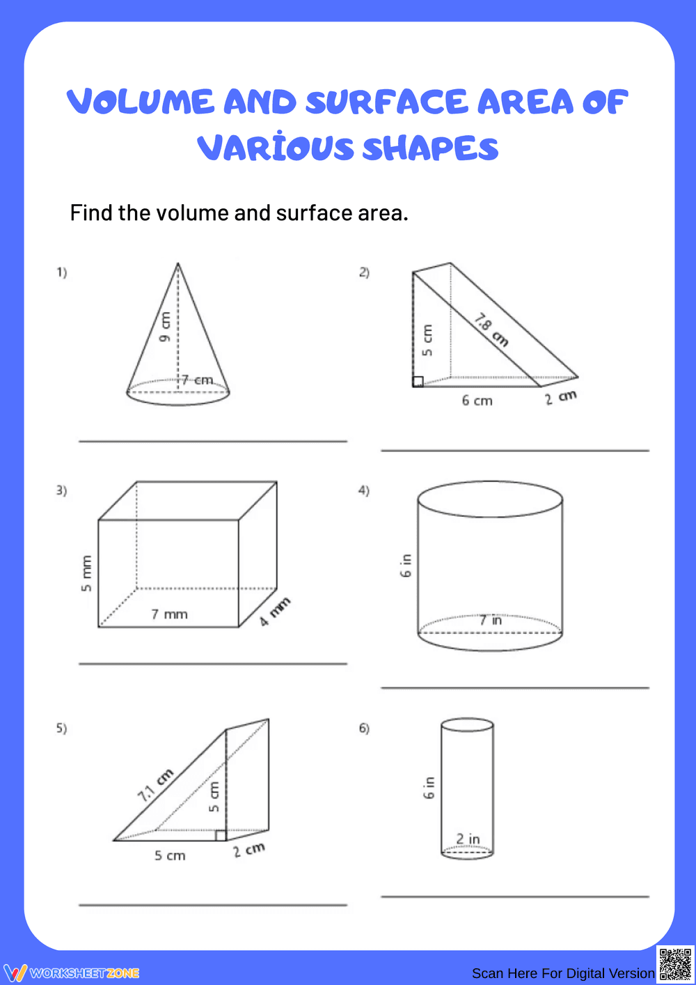 Calculating Volume and Surface Area of Shapes - Page 1