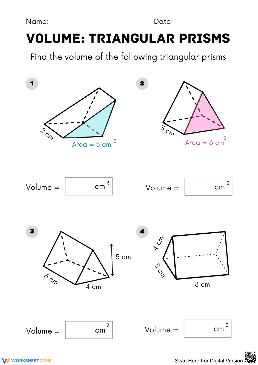 Calculate Volume of Triangular Prisms - Page 1